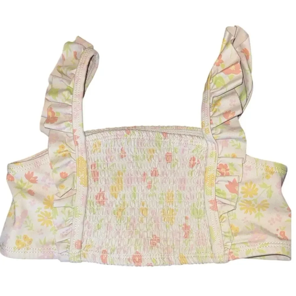 Janie and Jack Floral Bikini Set Girls Size 4T Ruffle Smocked Pastel Swim